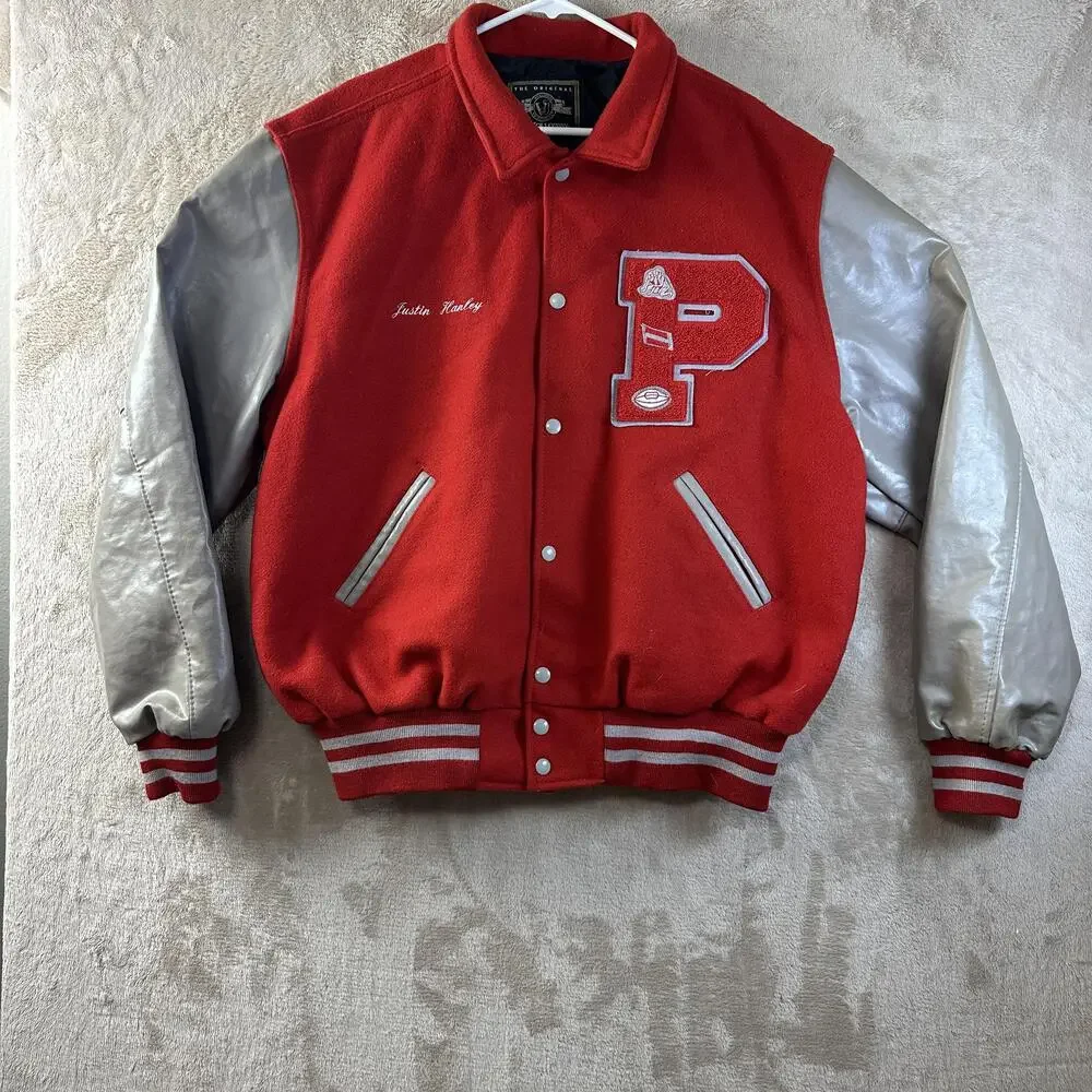 Vintage Holloway Varsity Jacket Mens XL Red Wool Mustangs Letterman P Patch